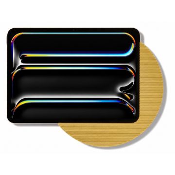 Detailansicht des Displine Moonlight Wandhalters für iPad Pro 11 Zoll in Gold, mit stilvollem runden Standfuß.