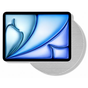 Detailansicht des Displine Moonlight Wandhalters für iPad Air 11 Zoll, mit silberner Oberfläche und einem modernen, eleganten Look.