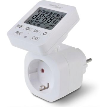 Nahaufnahme des digitalen Wochentimers GreenBlue mit gut sichtbarem Display und Tasten zur Programmierung.