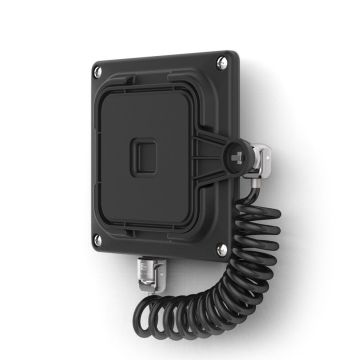 Seitenansicht des Compulocks Magnetix Tablet-Wandhalters mit Spiralkabel für einen ordentlichen Abschluss.