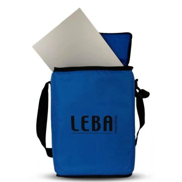 Offene LEBA NoteBag Große Tasche mit Laptop und sichtbarem blauen Innenraum.