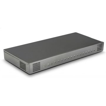 Seitenansicht des Torvik OLH-16 USB-C-Ladehubs mit 16 Anschlüssen, sichtbar in modernem Finish.
