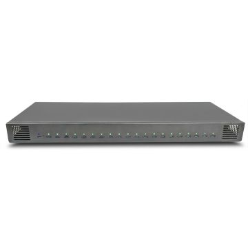 Vorderansicht des Torvik OLH-20 USB-C-Ladehubs mit 20 Anschlüssen und LED-Anzeigen.
