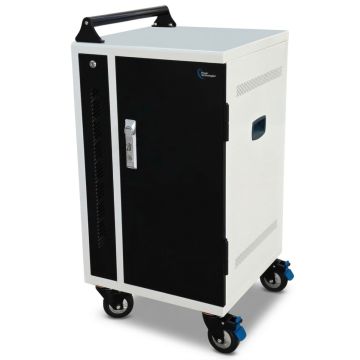 Seitenansicht des Power Technologies PT-VERT-15 AC-Ladewagens mit geschlossener Tür und sichtbarem Griff.