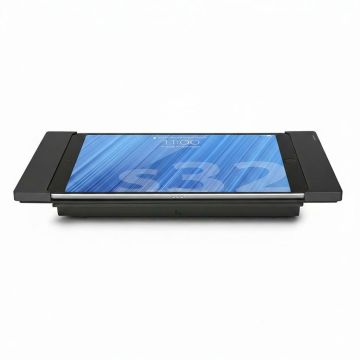 Seitenansicht des Smart Things sDock Fix Tischständers für iPad Air 11 Zoll, schwarz, mit genutztem iPad.