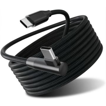 Detailansicht des Torvik USB-C-zu-rechtwinkligen USB-C-Lade- und Datenkabels mit schwarzem geflochtenem Design.