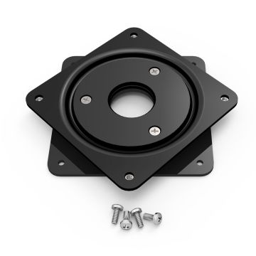 Draufsicht auf die Compulocks VESA100 Rotationsplatte in Schwarz mit Befestigungsschrauben.